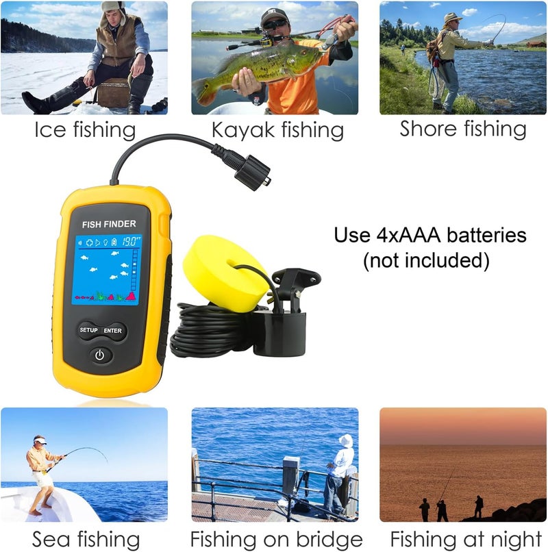 Venterior Portable Wired Fish Finder Ice Kayak Fishing Gear Water Depth Finder Handheld Fishfinder LCD Display Sonar Transducer - Image 2